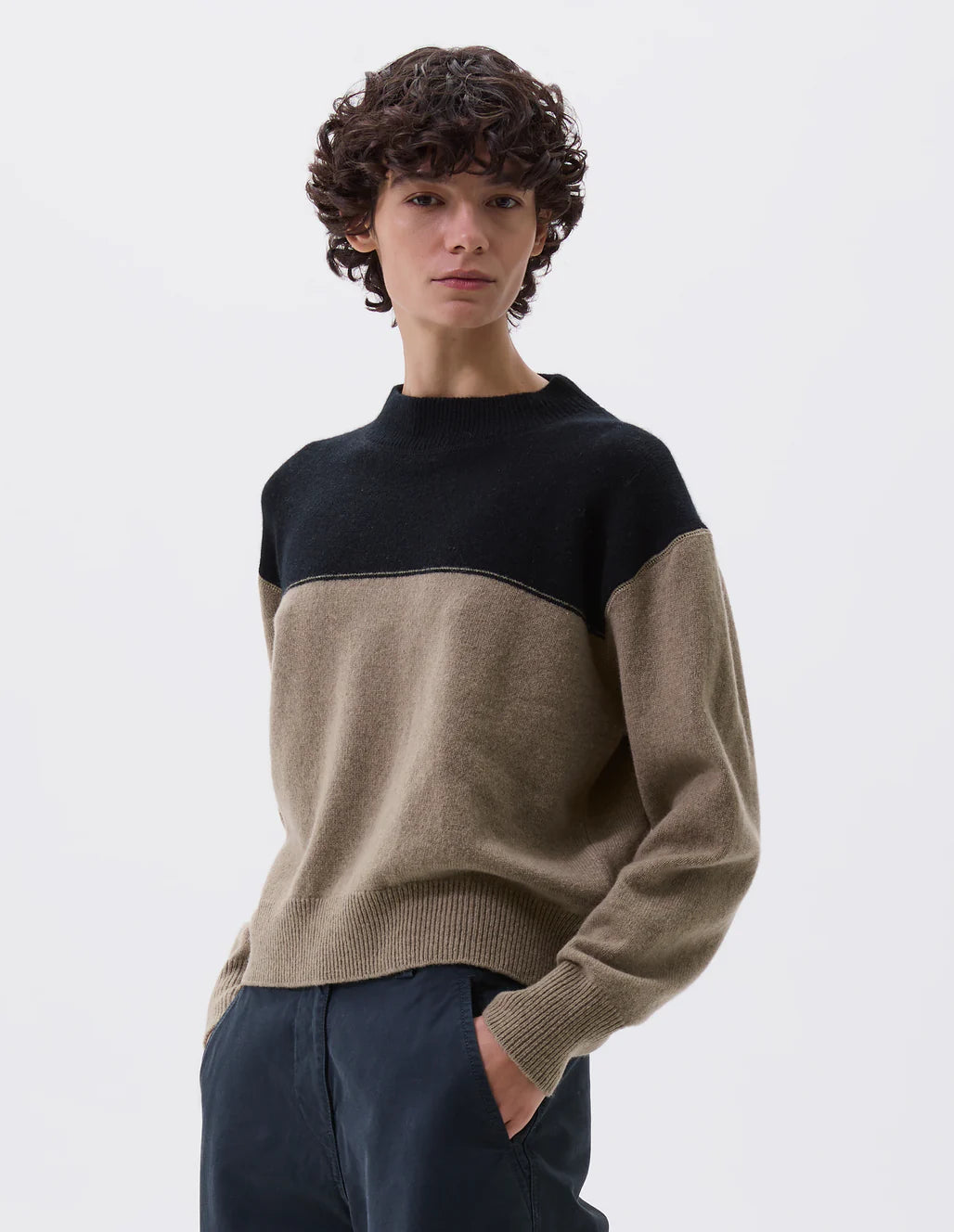MHL. - Colour block jumper lambswool black linen