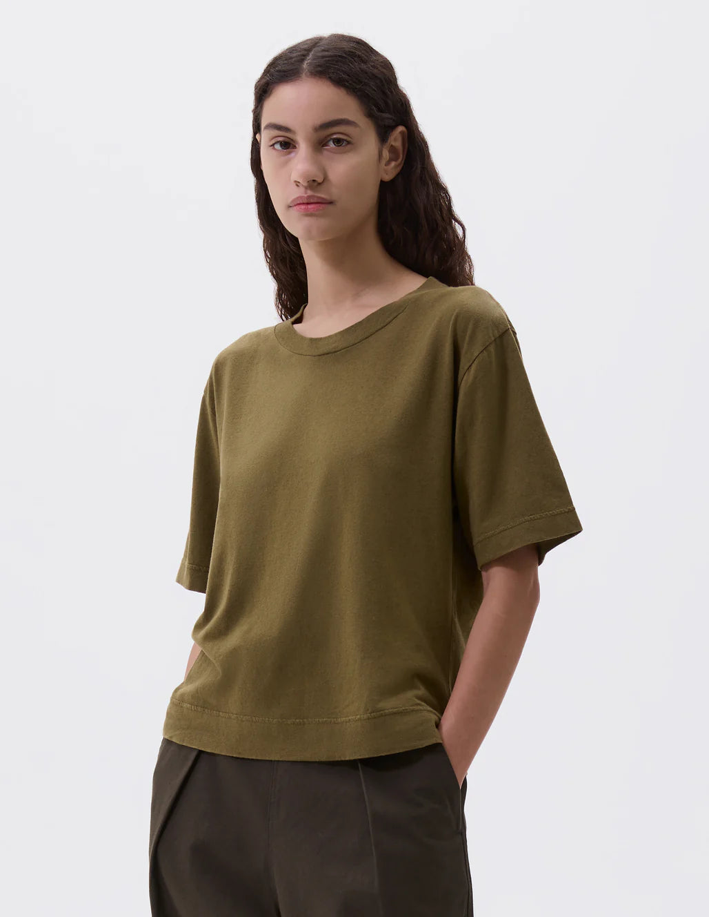 MHL. - Simple t-shirt organic cotton linen jersey moss