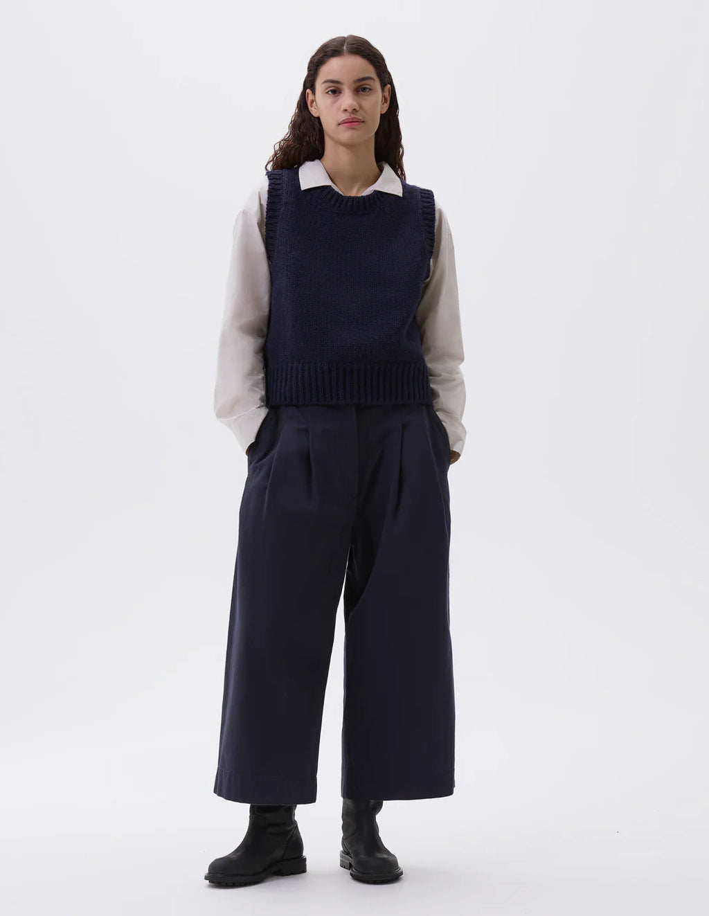 MHL. - Pleated culottes worn cotton drill ink