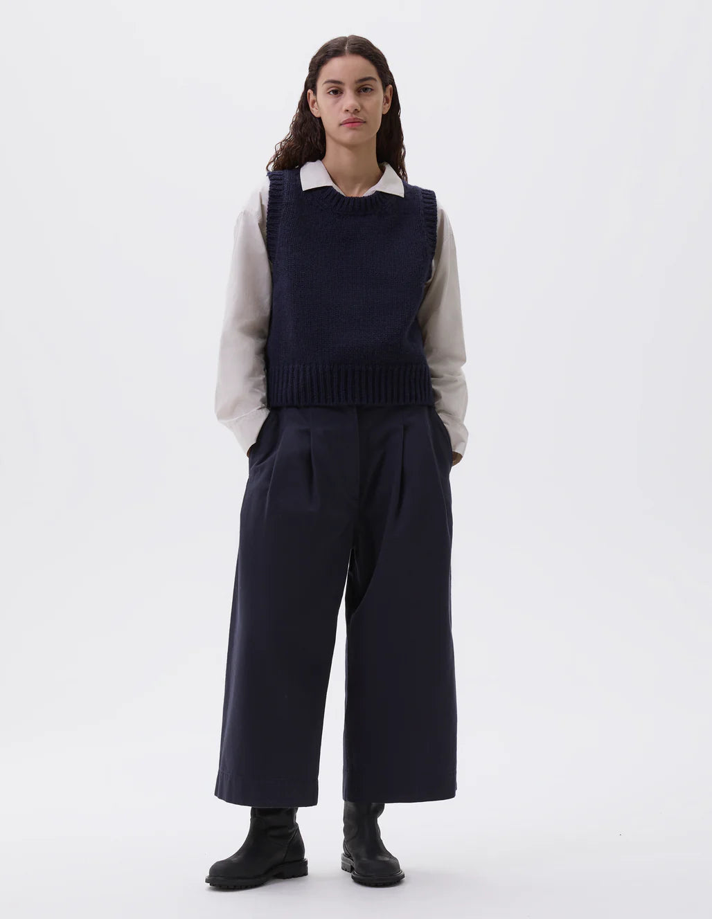 MHL. - Pleated culottes worn cotton drill ink