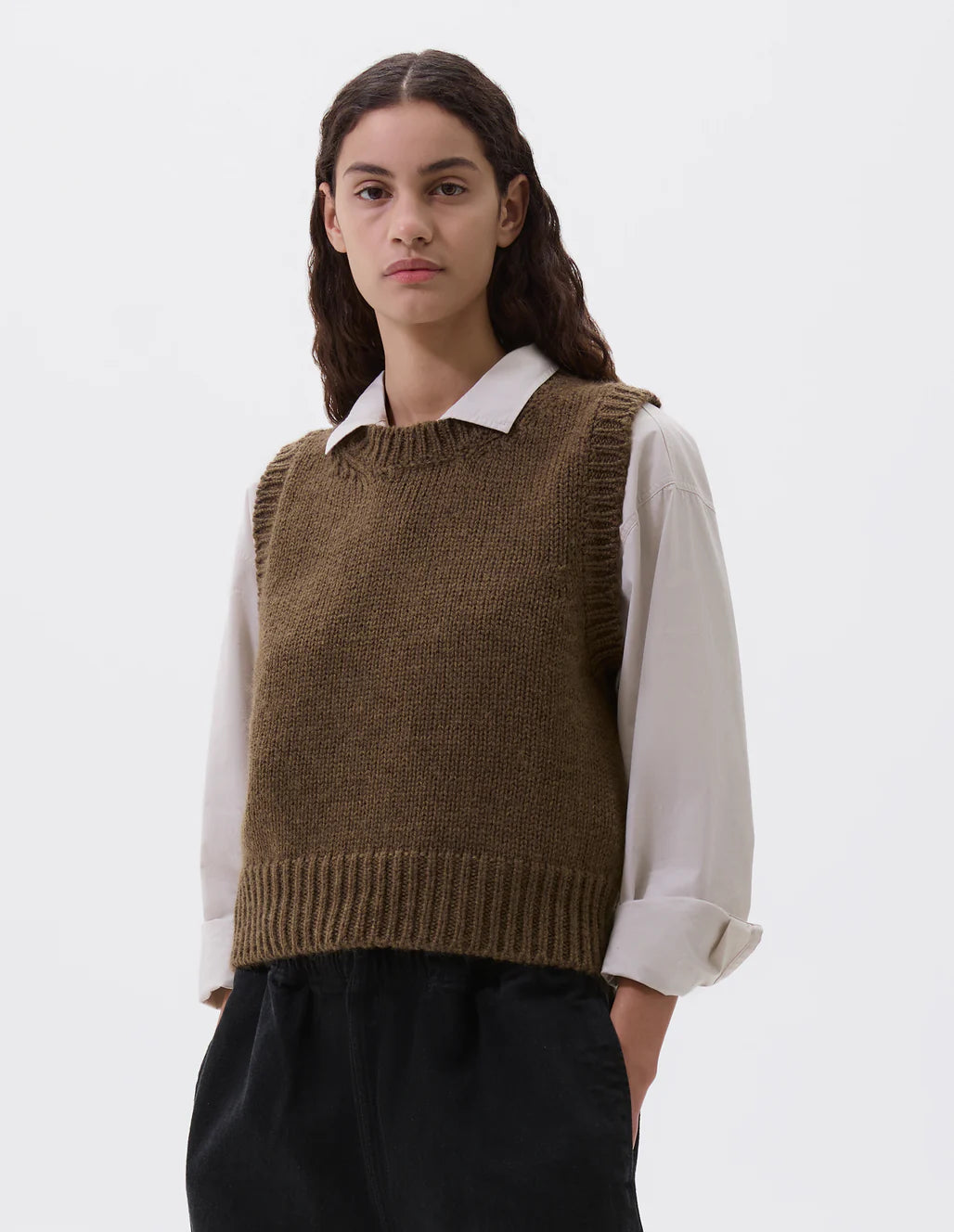 MHL. - Chunky crew neck slipover british merino thicket
