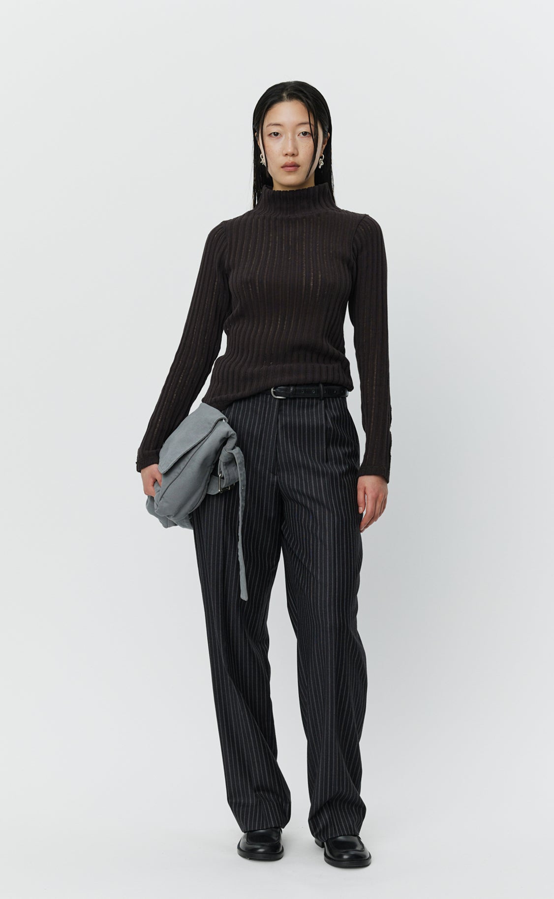 MFPEN - Mock neck top dark brown MFPEN