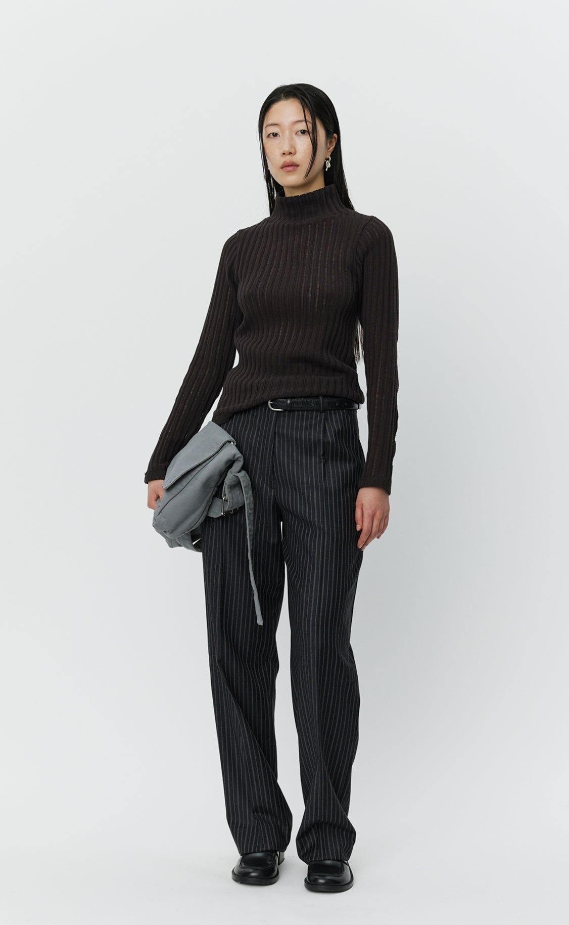 MFPEN - Mock neck top dark brown MFPEN