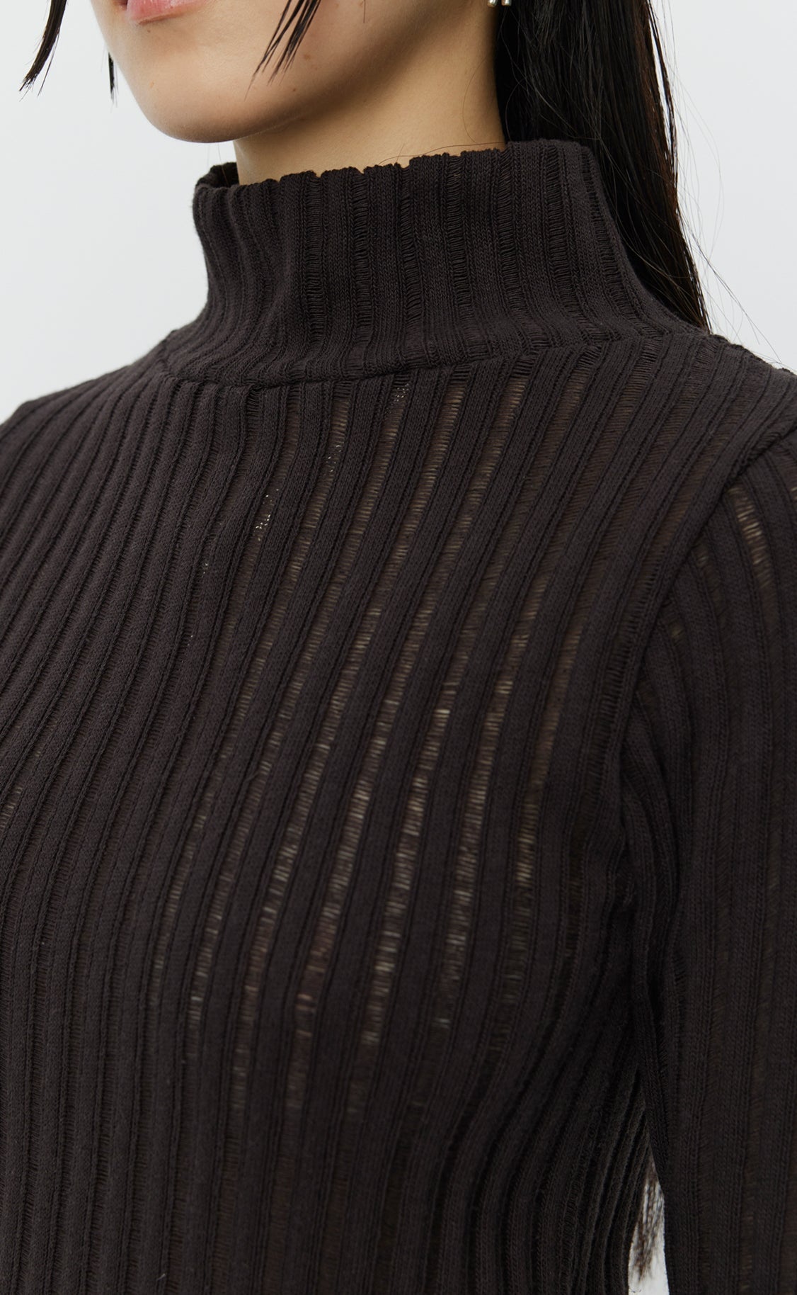 MFPEN - Mock neck top dark brown MFPEN