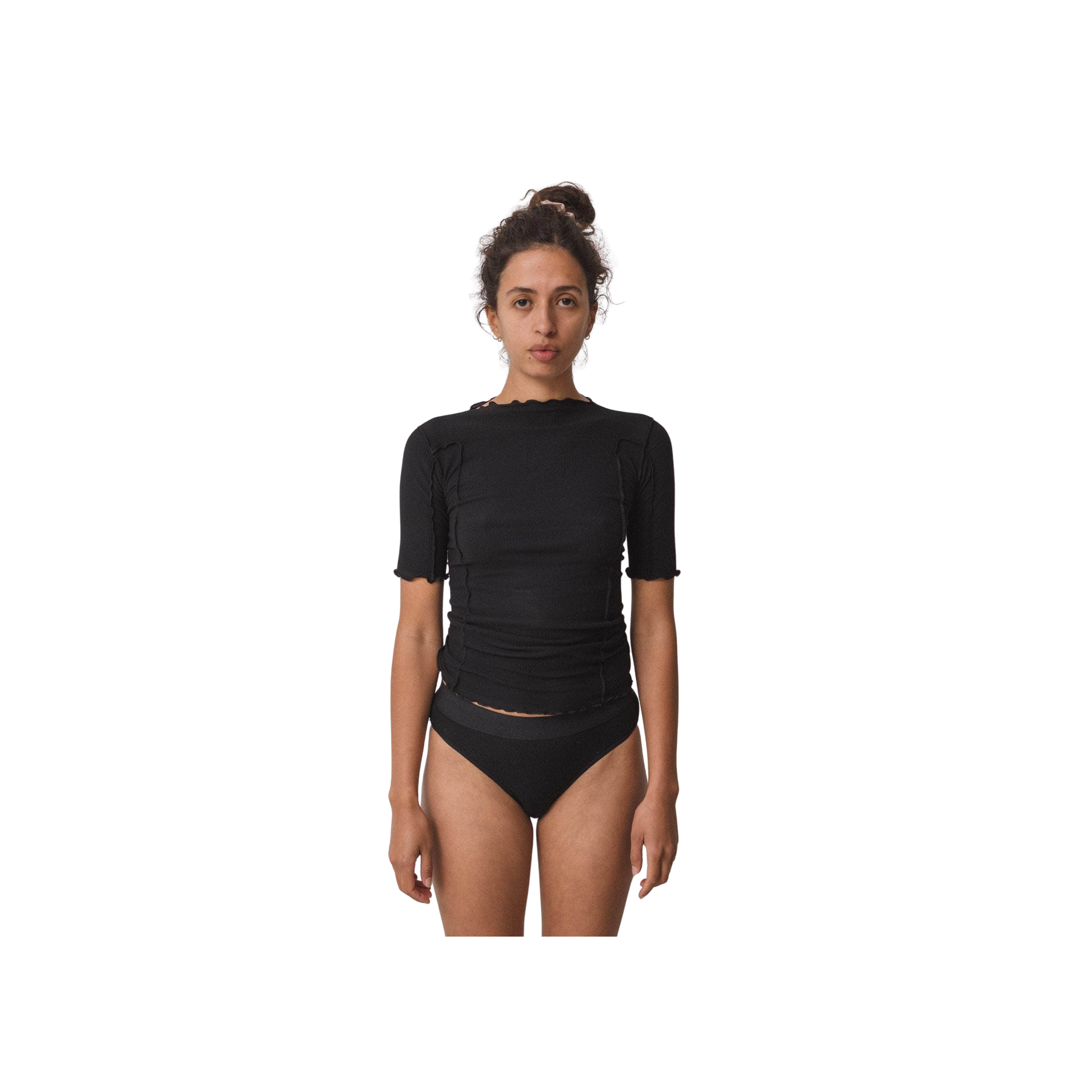 BASERANGE - Omato 3/4 cotton rib Black