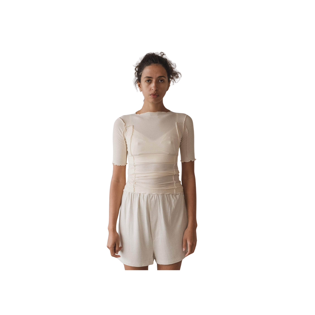BASERANGE - Omato 3/4 cotton rib Off white