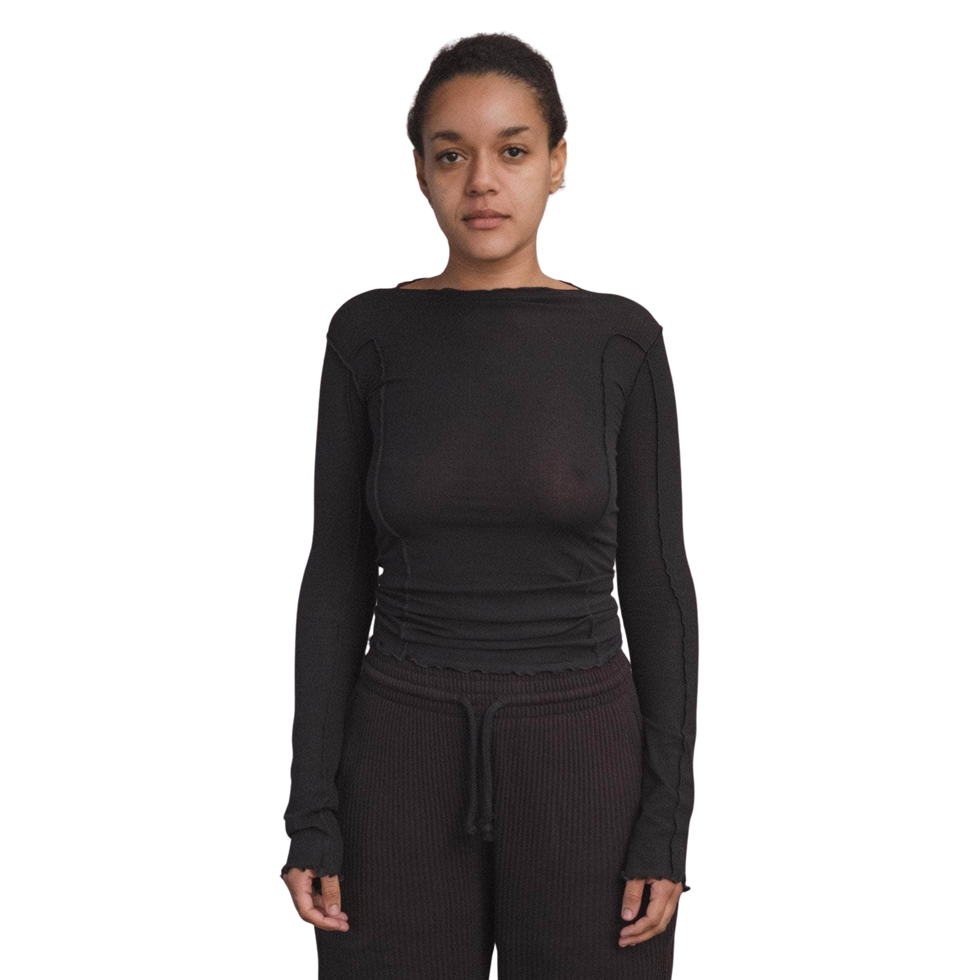 BASERANGE - Omato long sleeve cotton rib Black