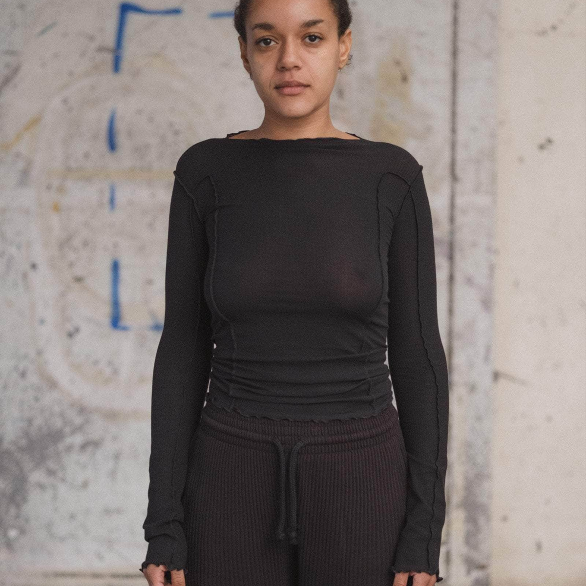 BASERANGE - Omato long sleeve cotton rib Black