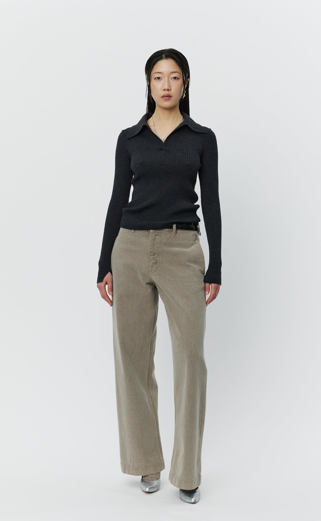 MFPEN - Open placket polo dark grey MFPEN