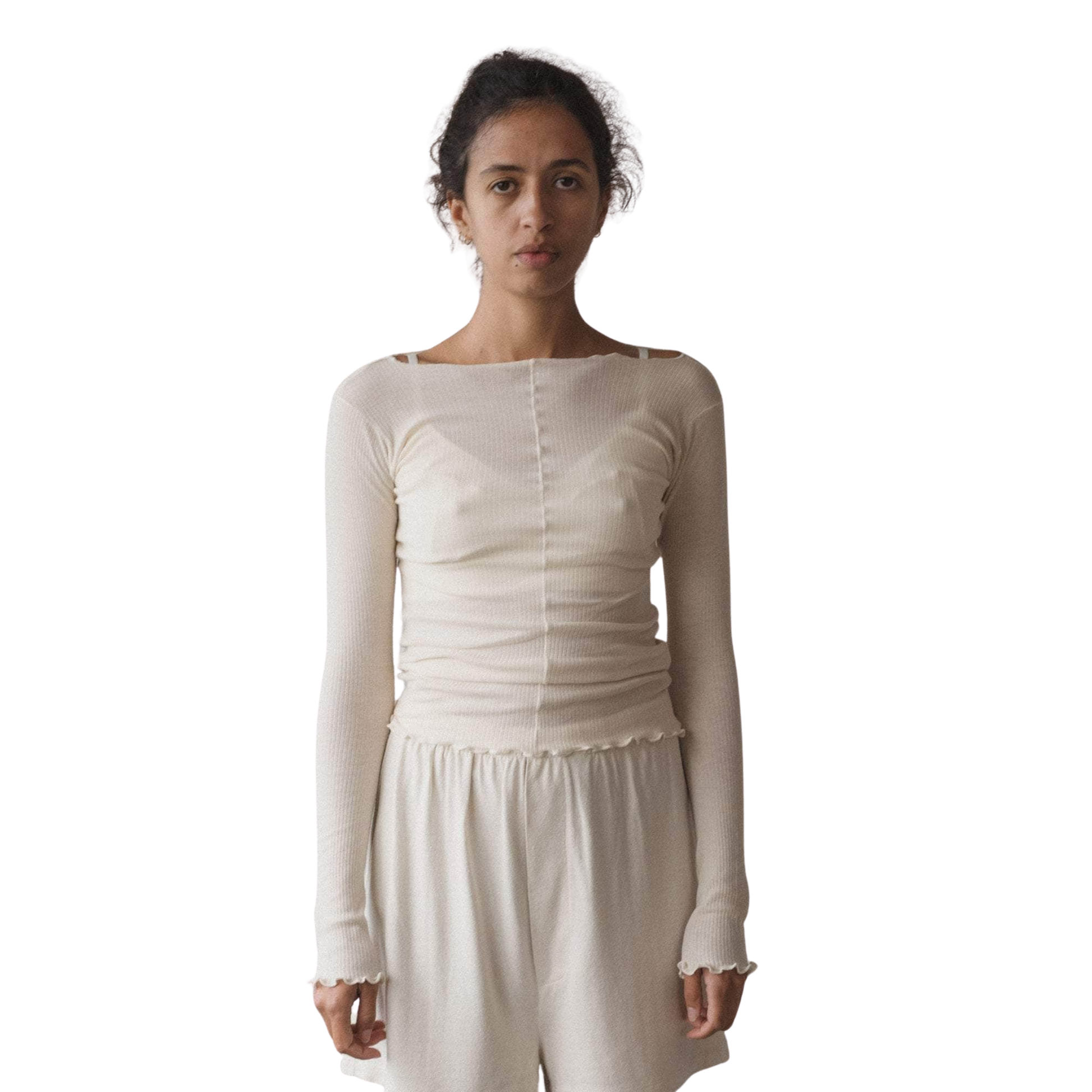 BASERANGE - Pama long sleeve cotton rib Off white