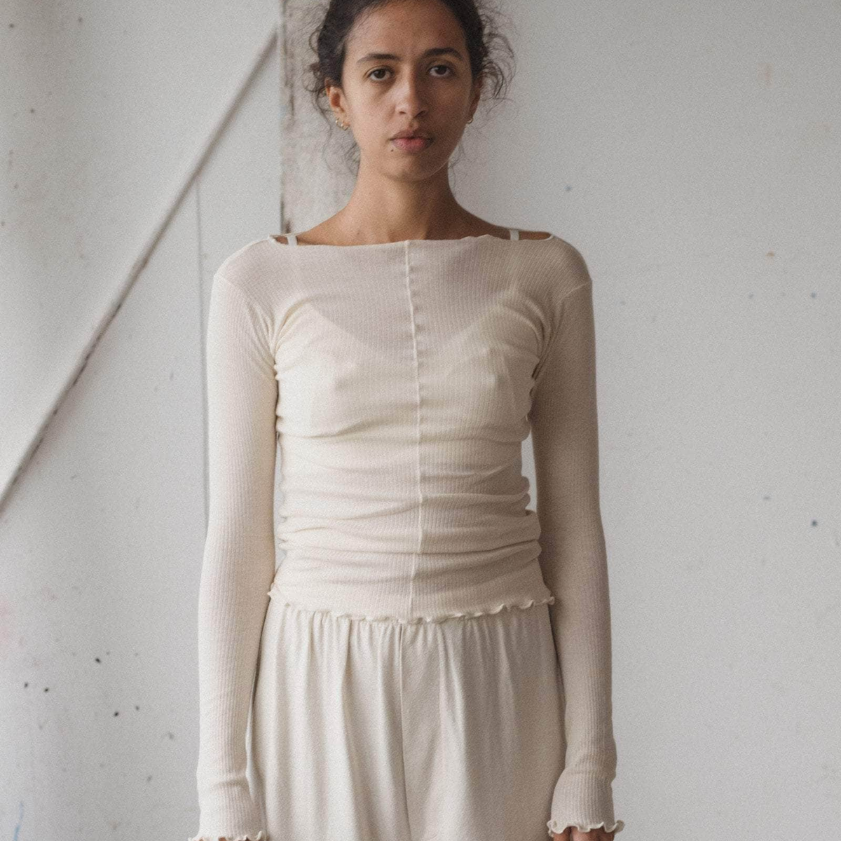 BASERANGE - Pama long sleeve cotton rib Off white