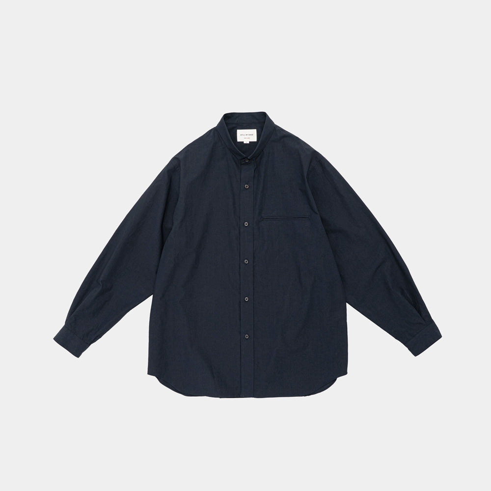 STILL BY HAND - Linen mixed narrow collar shirt navy Sho6261os