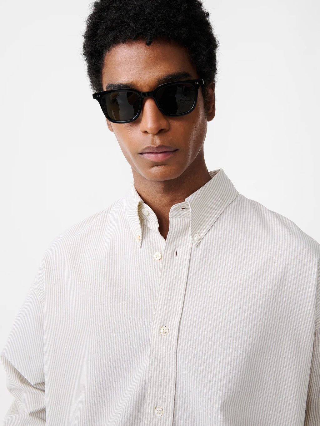 STUDIO NICHOLSON - Shirt ruskin khaki stripe STUDIO NICHOLSON