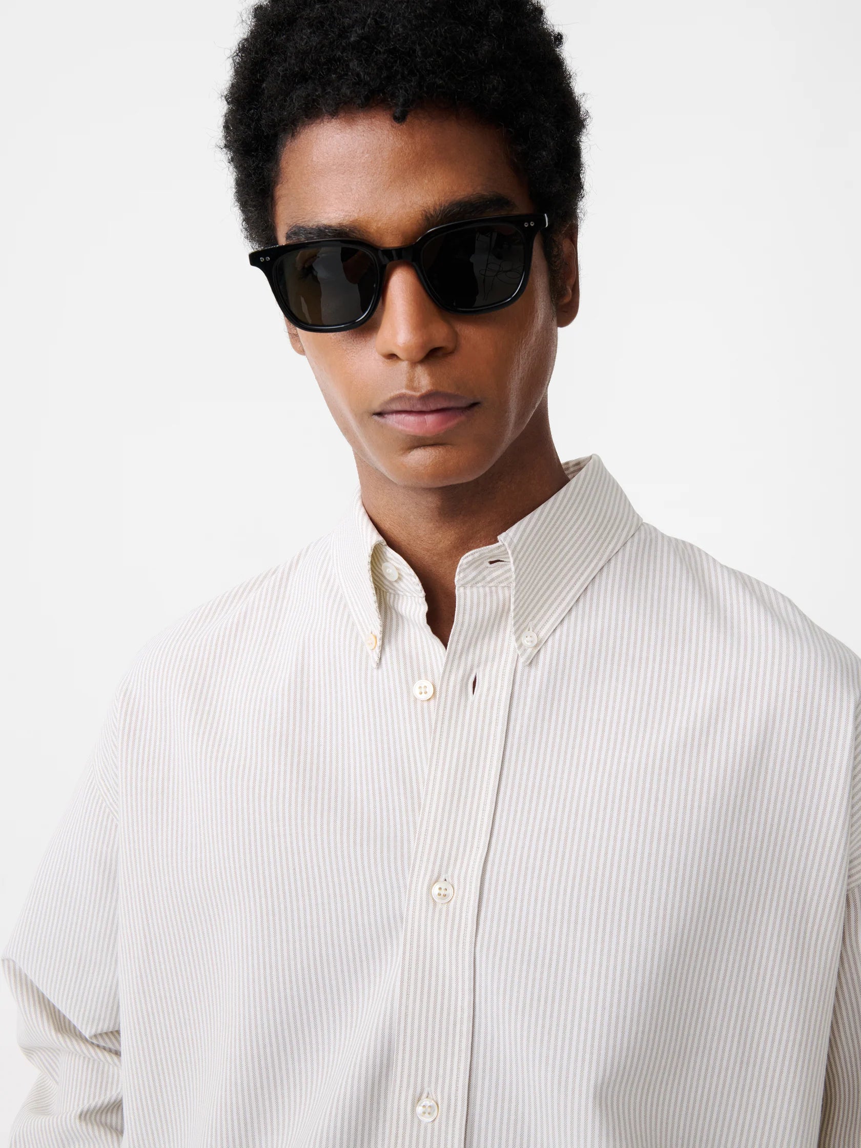 STUDIO NICHOLSON - Shirt ruskin khaki stripe STUDIO NICHOLSON