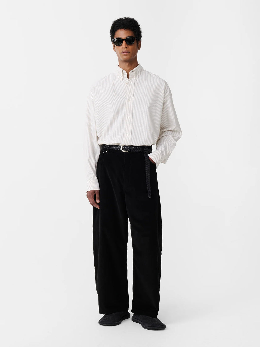 STUDIO NICHOLSON - Shirt ruskin khaki stripe STUDIO NICHOLSON