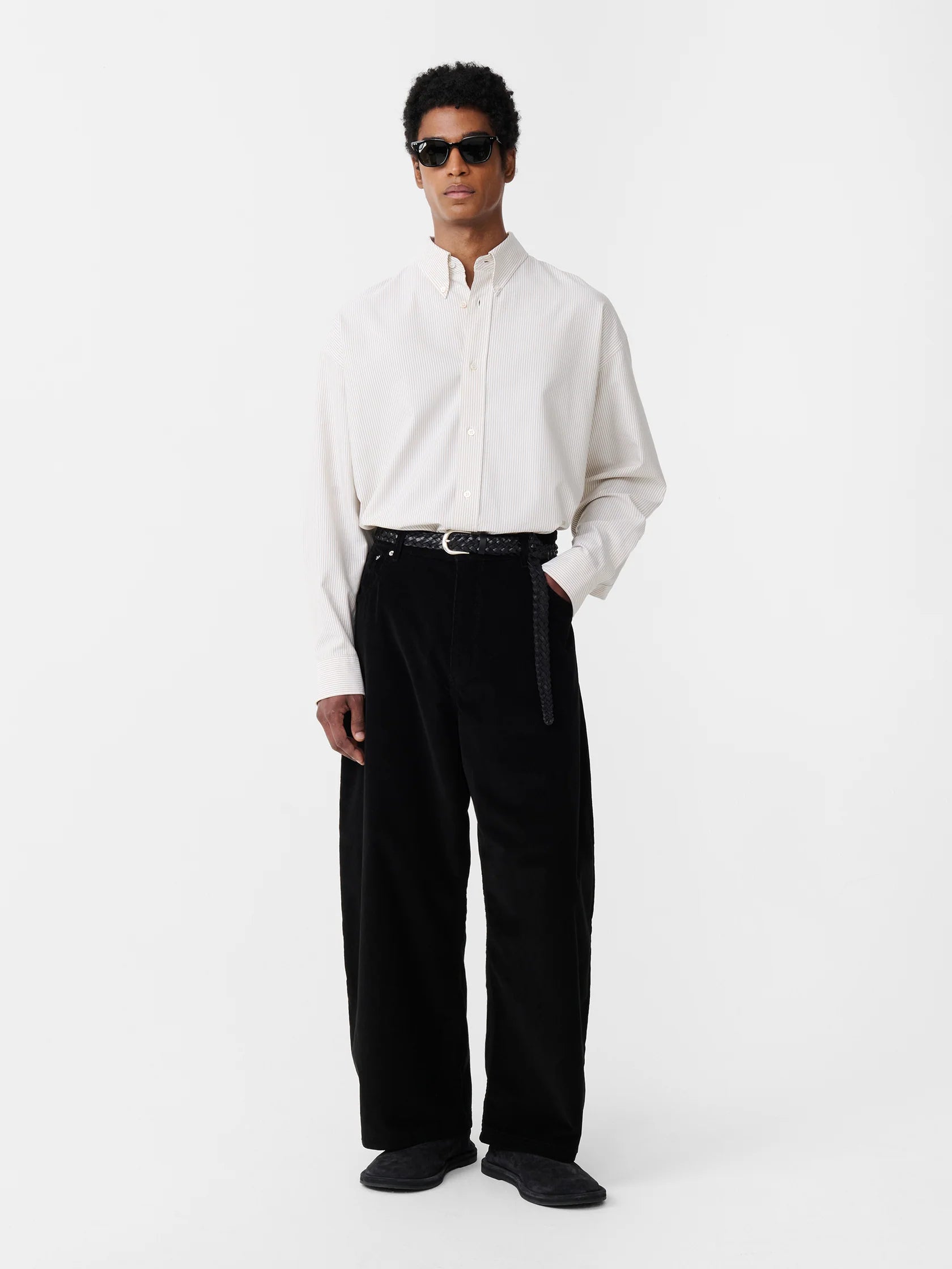 STUDIO NICHOLSON - Shirt ruskin khaki stripe STUDIO NICHOLSON