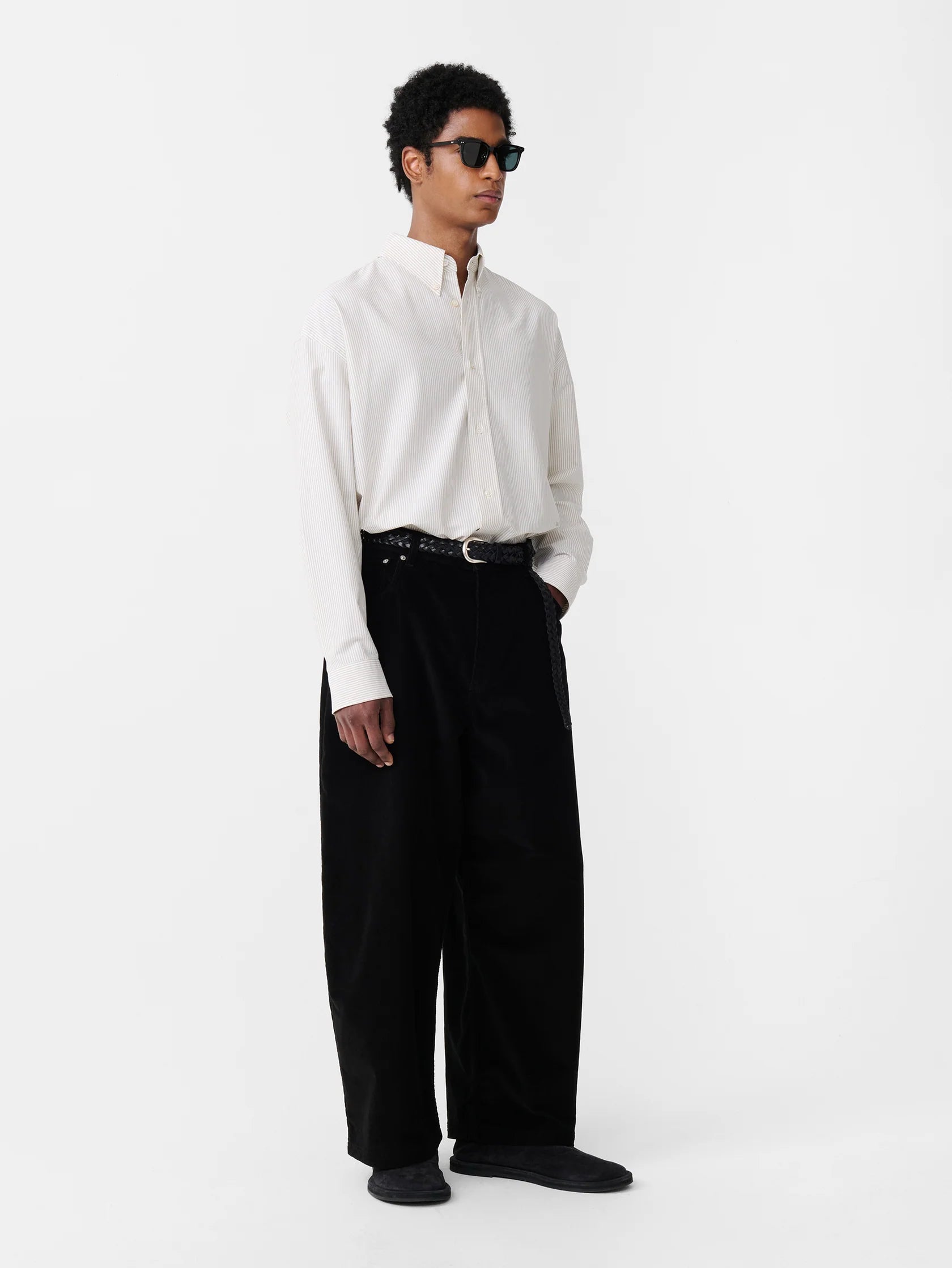 STUDIO NICHOLSON - Shirt ruskin khaki stripe STUDIO NICHOLSON