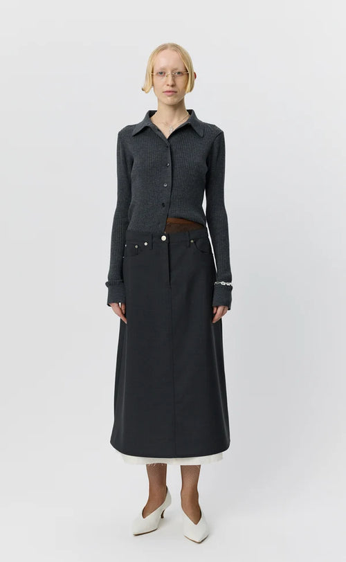 MFPEN - Rivet vent skirt Dark grey dry wool