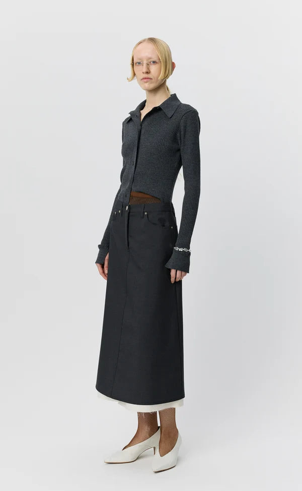 MFPEN - Rivet vent skirt Dark grey dry wool