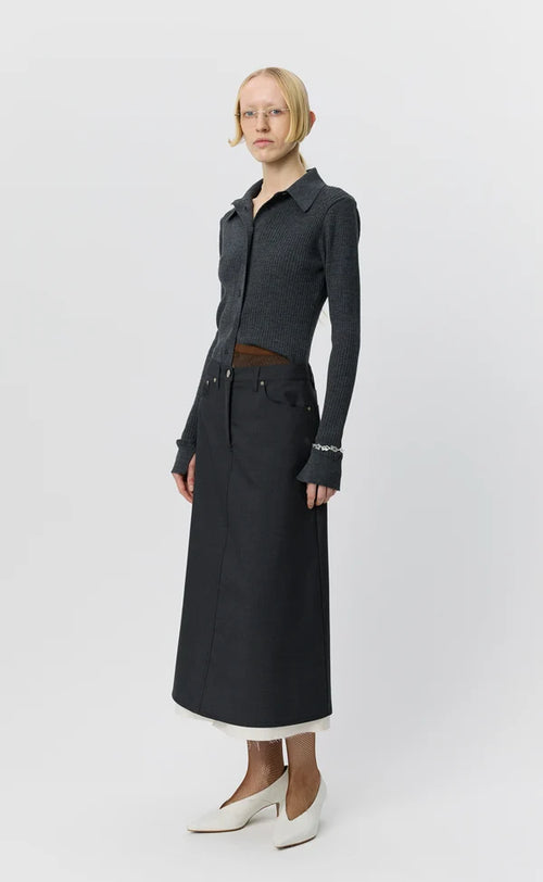 MFPEN - Rivet vent skirt Dark grey dry wool