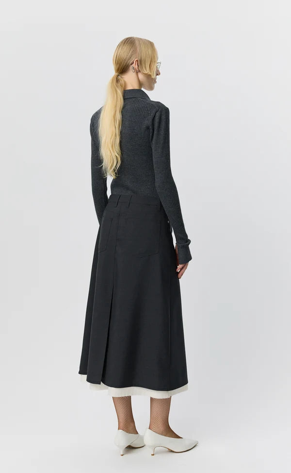 MFPEN - Rivet vent skirt Dark grey dry wool