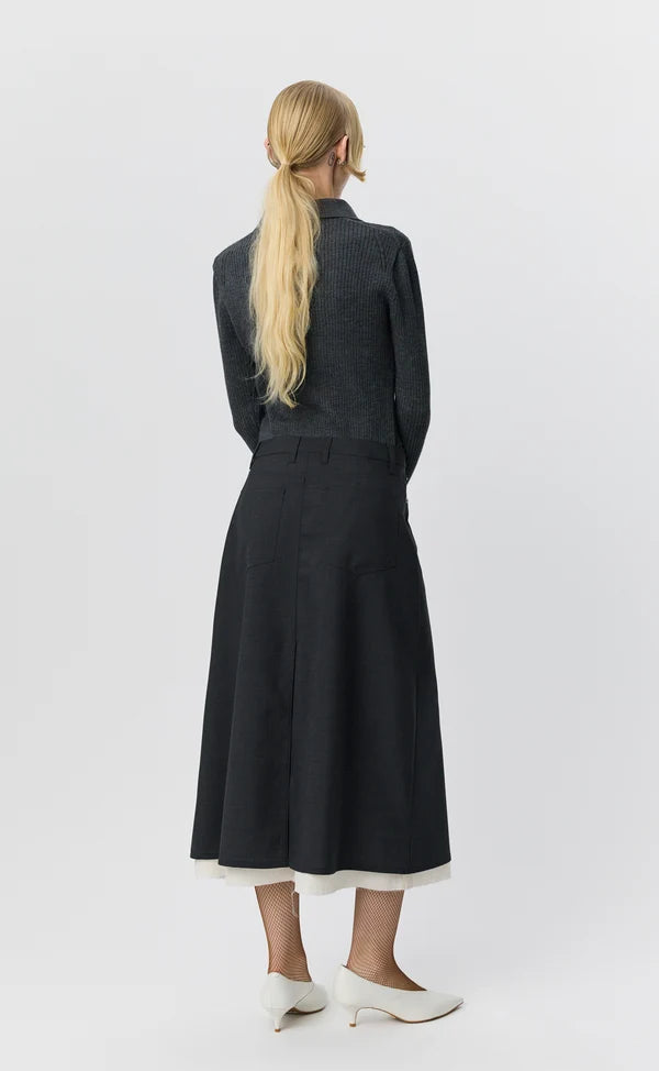 MFPEN - Rivet vent skirt Dark grey dry wool