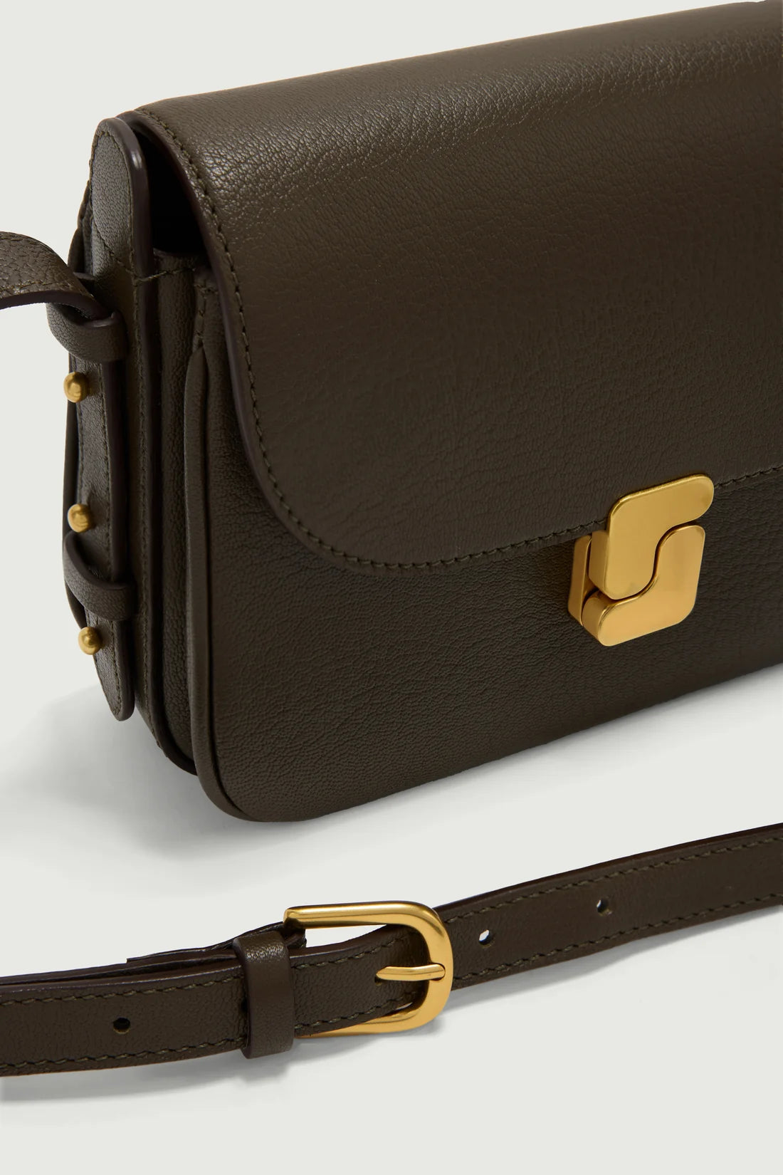 SOEUR - Petit sac bandoulière à boucle S en cuir grainé Bellissima mini Kaki foncé