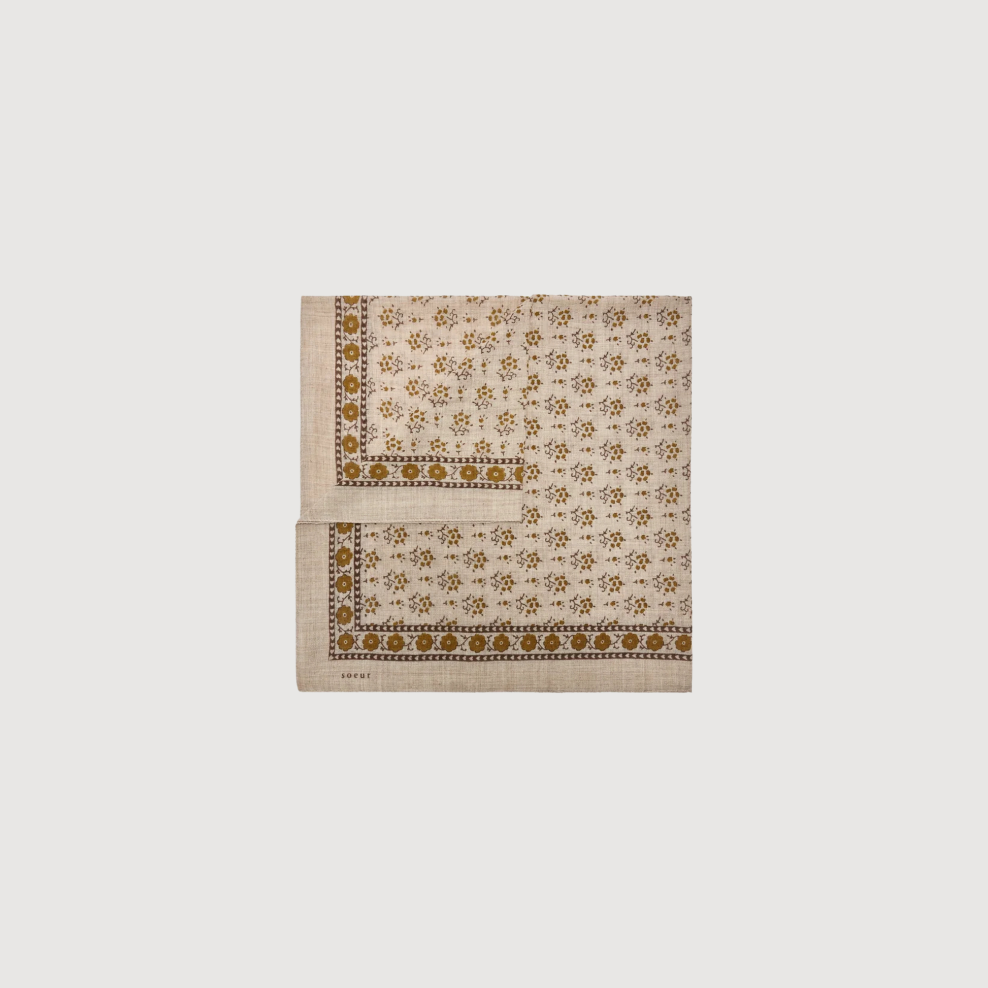 SOEUR - Foulard imprimé en twill de laine Beige/Khaki