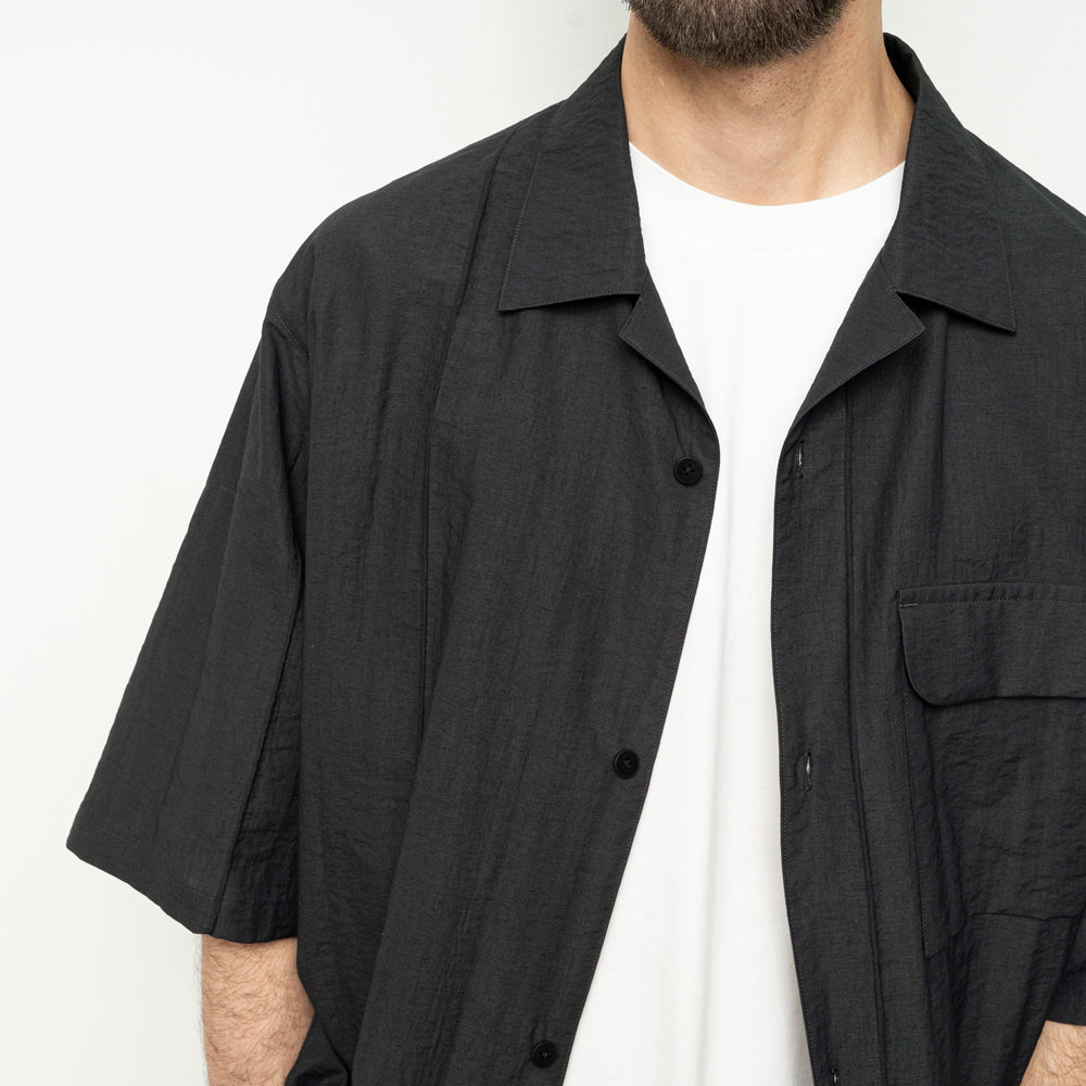 STILL BY HAND - Pin tuck half sleeve shirt charcoal Sho7261os