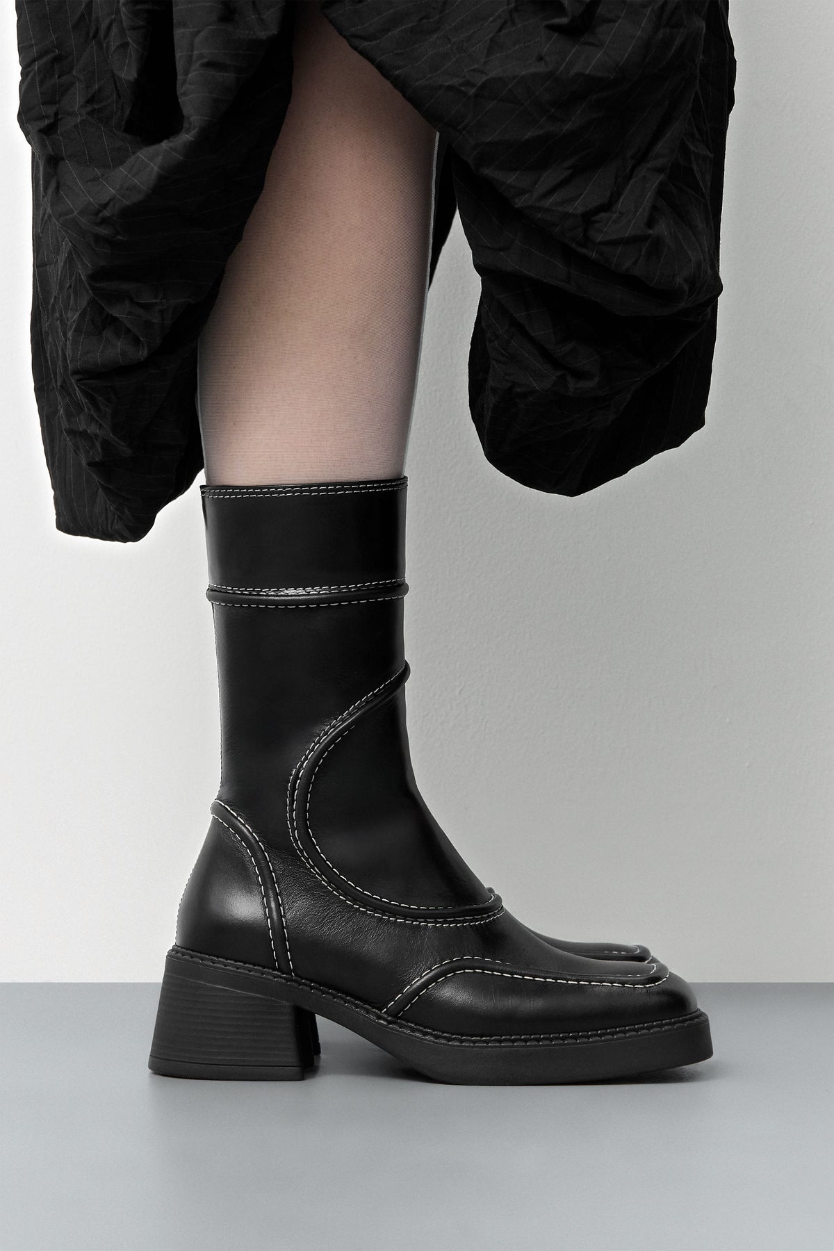 MIISTA - Malene boots black leather white stitching