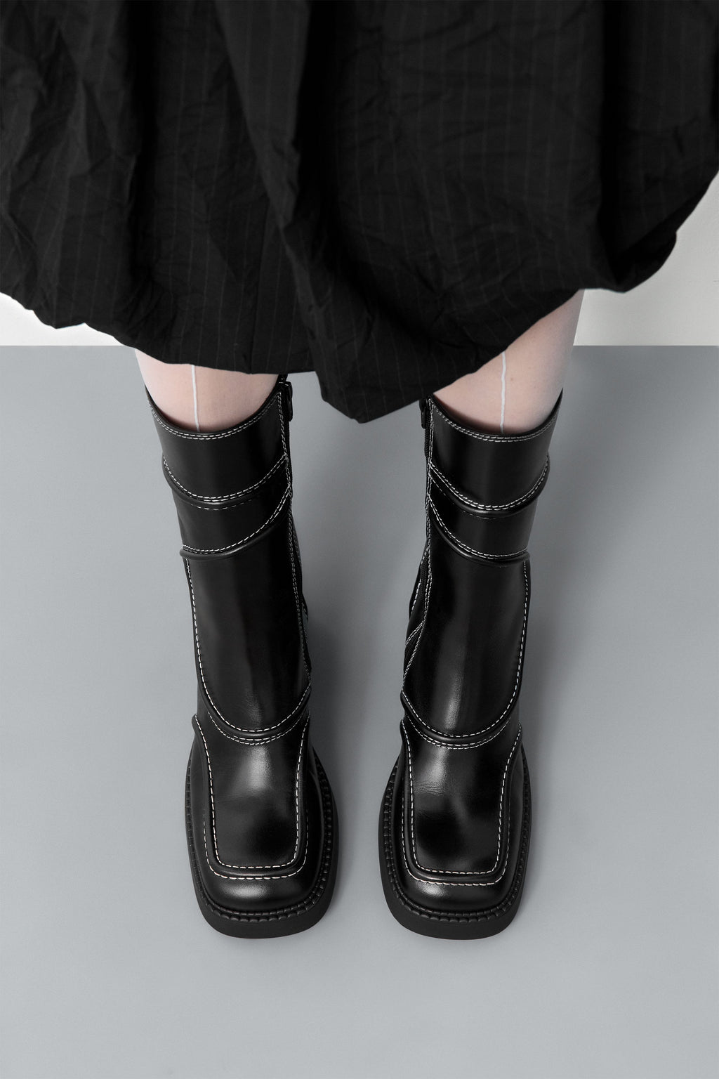 MIISTA - Malene boots black leather white stitching