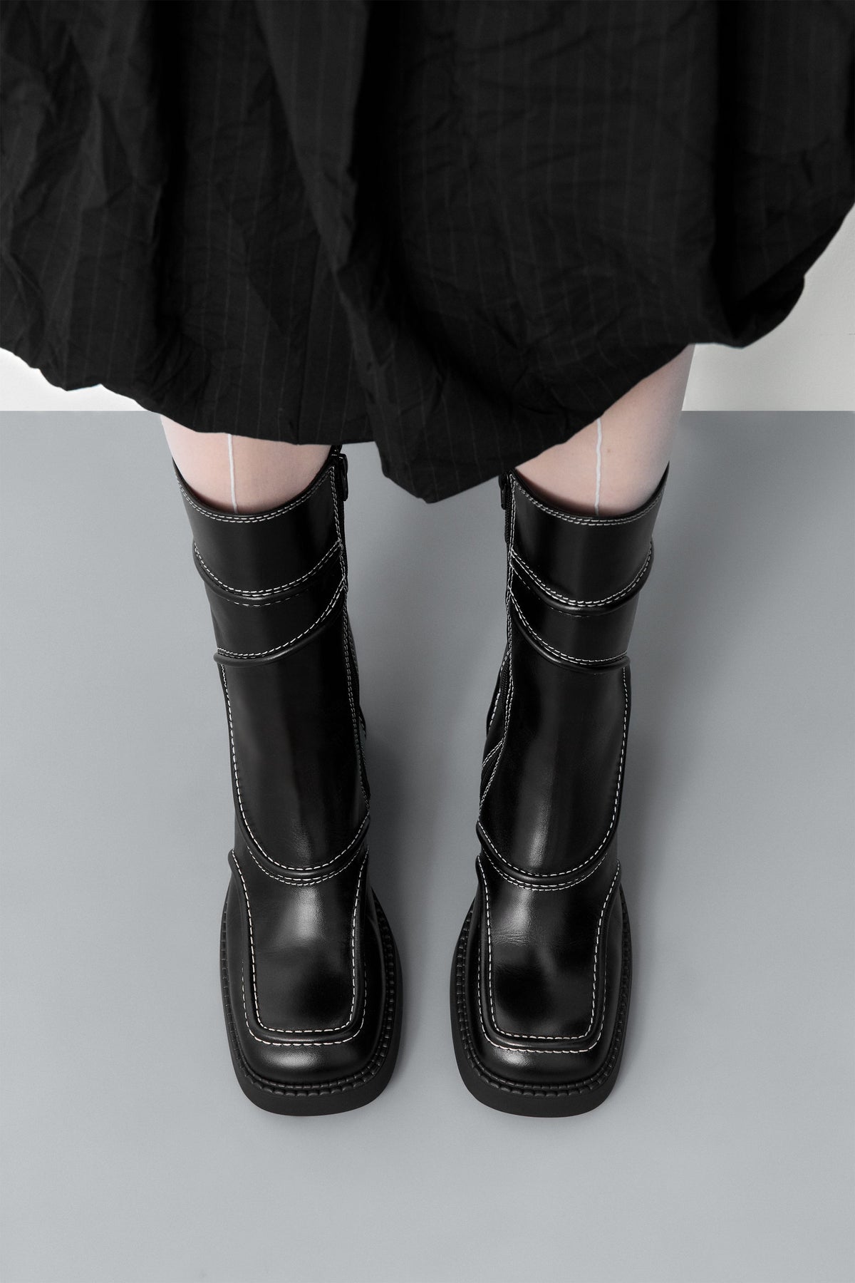 MIISTA - Malene boots black leather white stitching