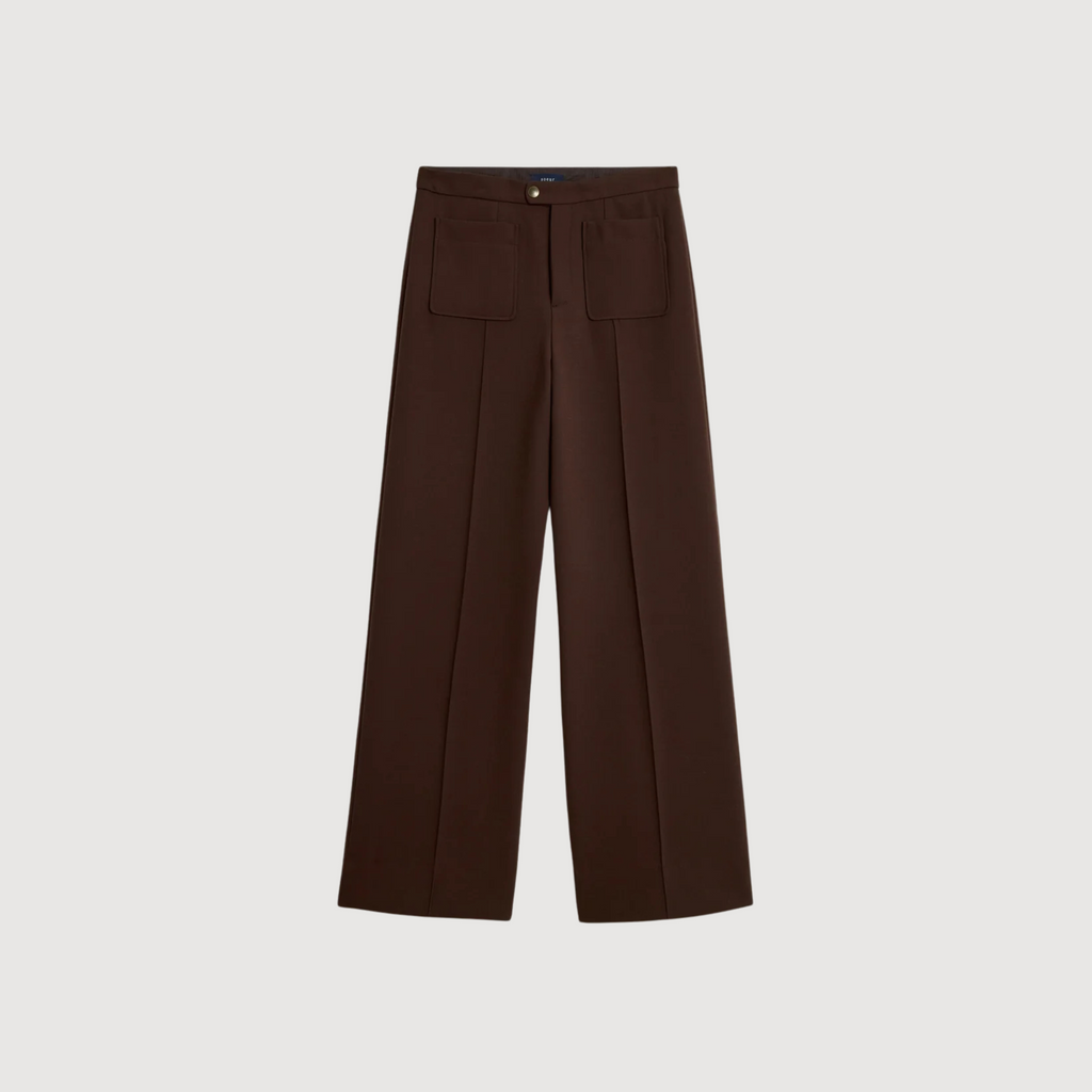 SOEUR - Pantalon long à poches plaquées et pli piqué marron