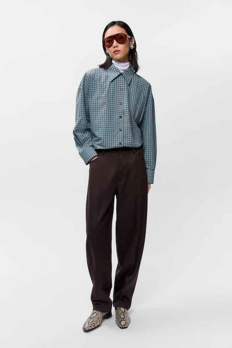 CORDERA - Checked oversized shirt turquoise