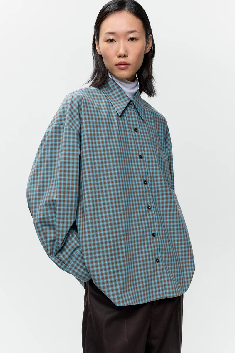 CORDERA - Checked oversized shirt turquoise