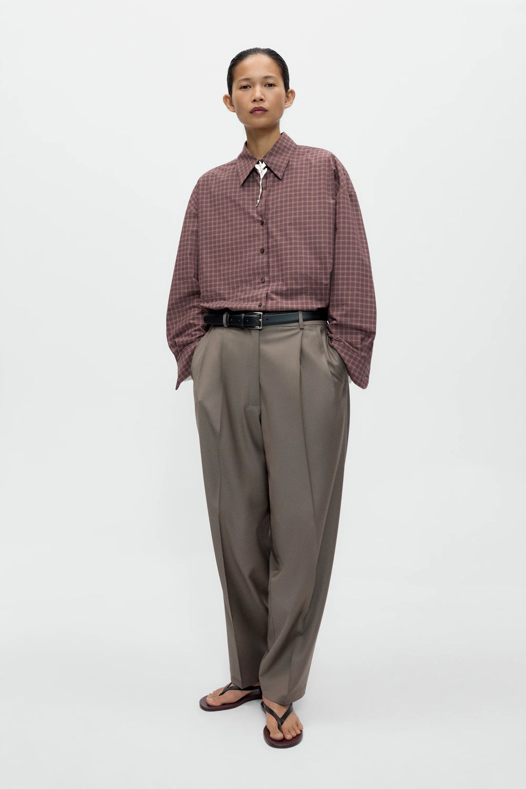 CORDERA - Checked oversized shirt Brown navy
