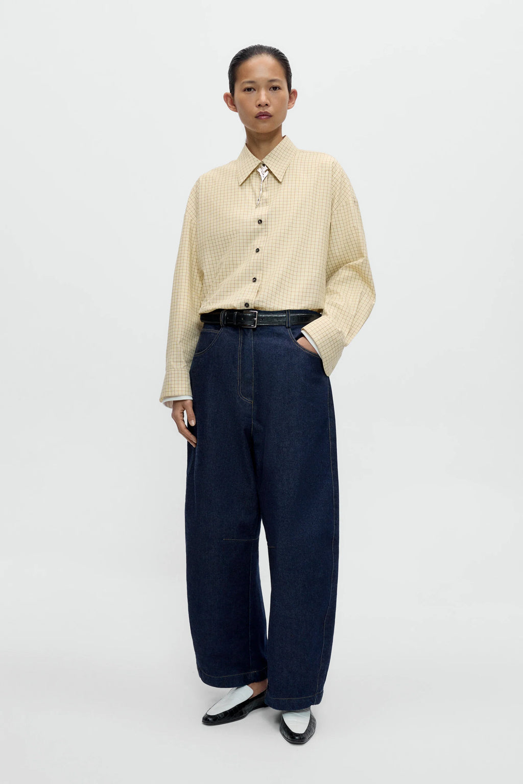 CORDERA - Checked oversized shirt Yellow brown