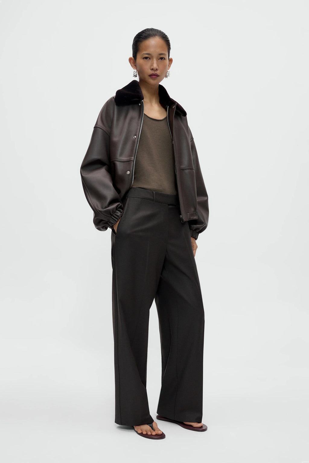 CORDERA - Low rise virgin wool pants dark brown