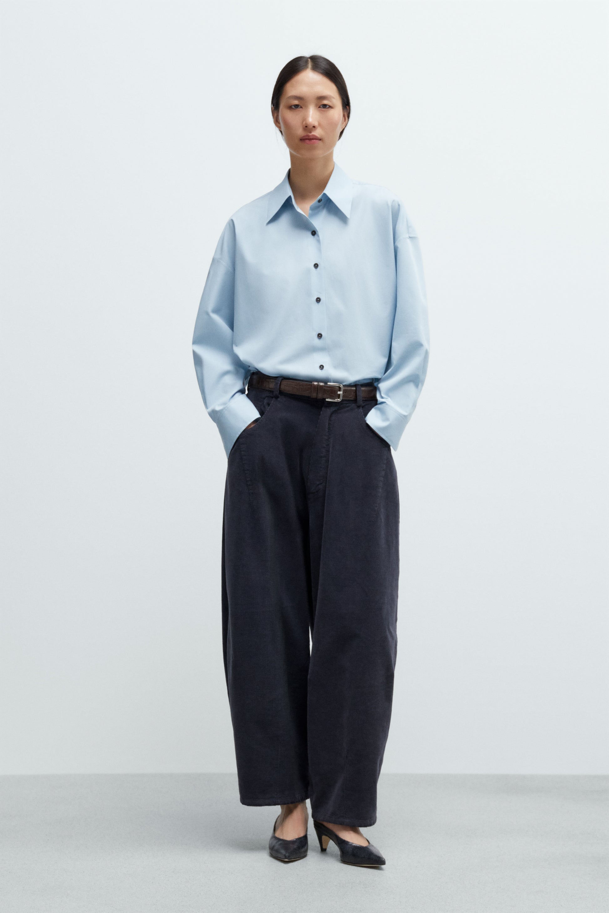 CORDERA - Corduroy baggy pants dusty blue