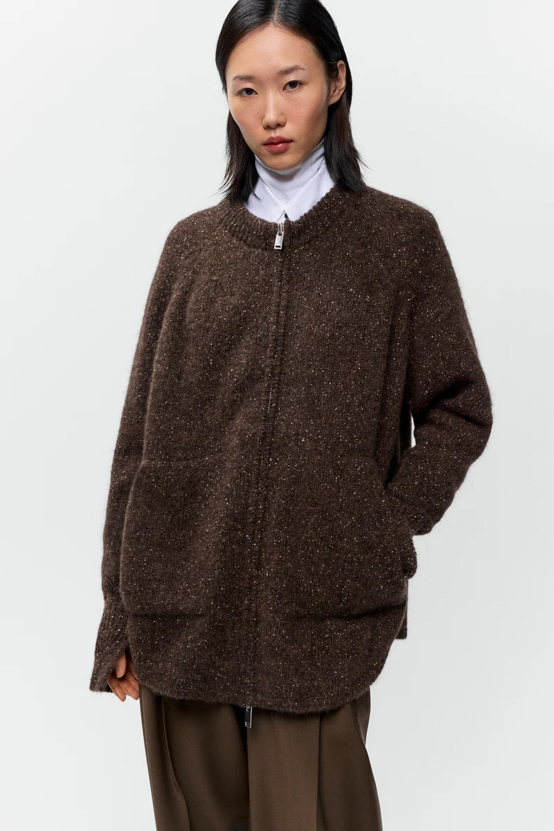 CORDERA - Speckled zip-jacket chocolate