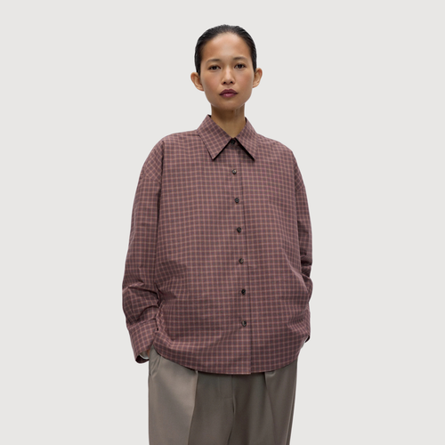 CORDERA - Checked oversized shirt Brown navy