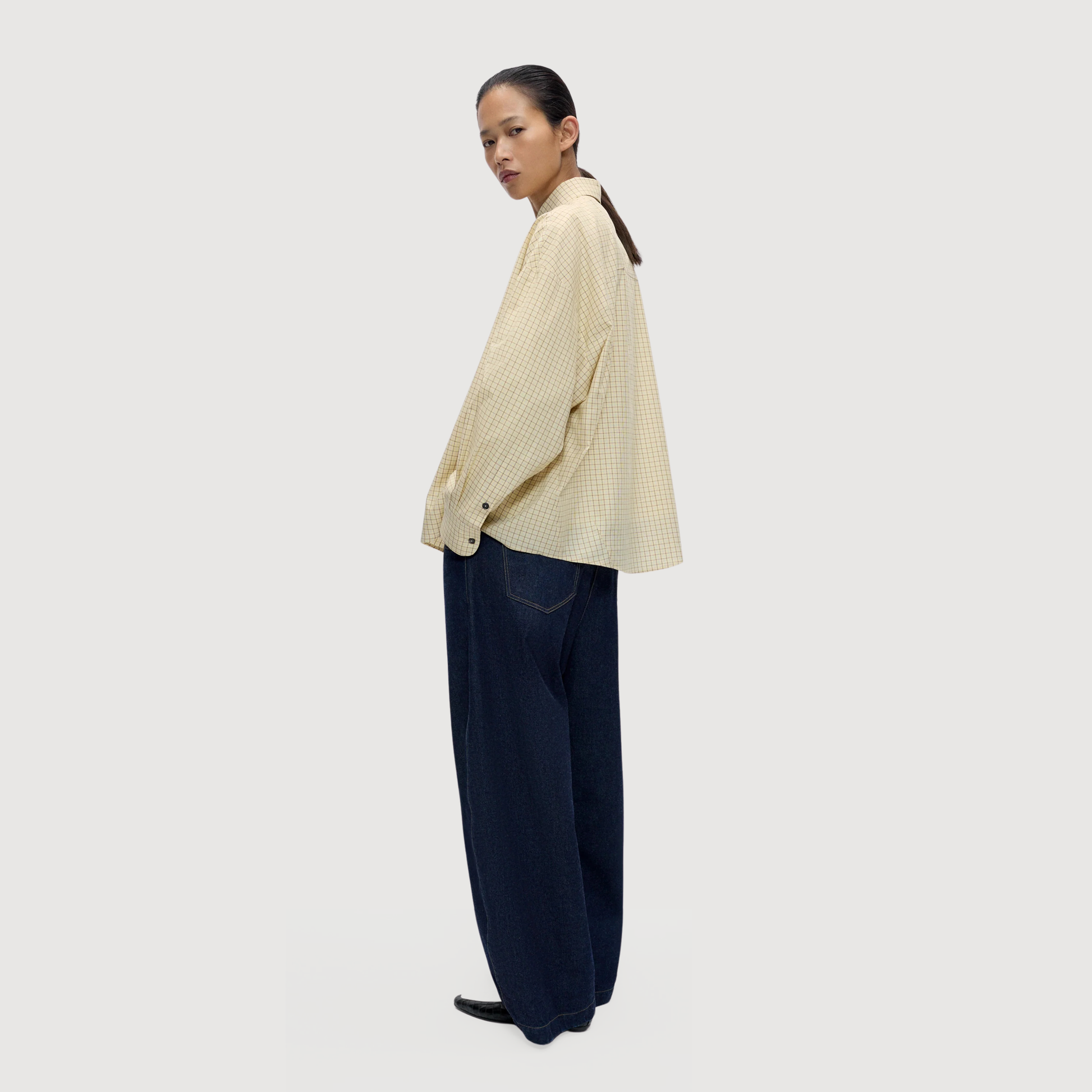 CORDERA - Checked oversized shirt Yellow brown