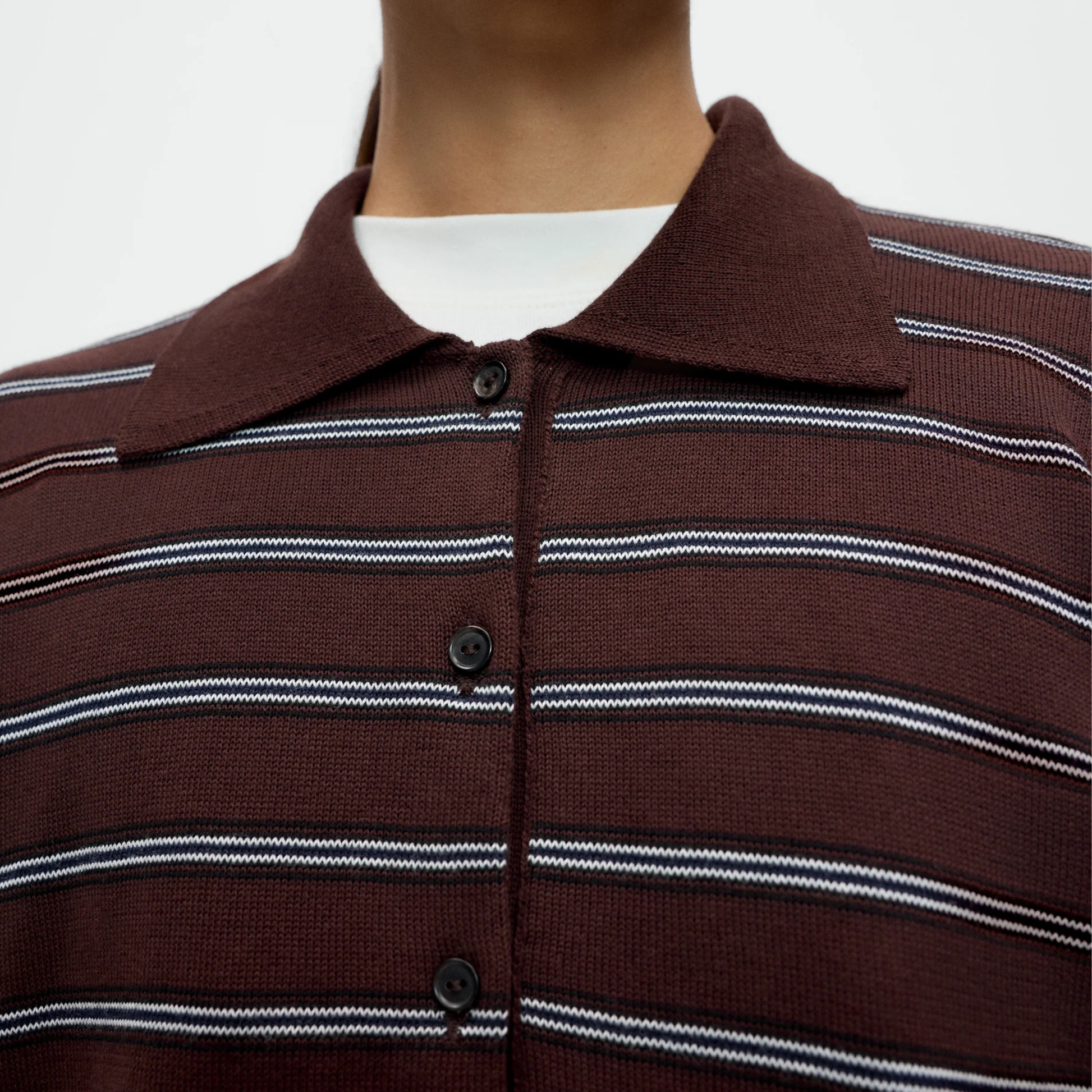 CORDERA - Organic cotton striped polo cardigan brown
