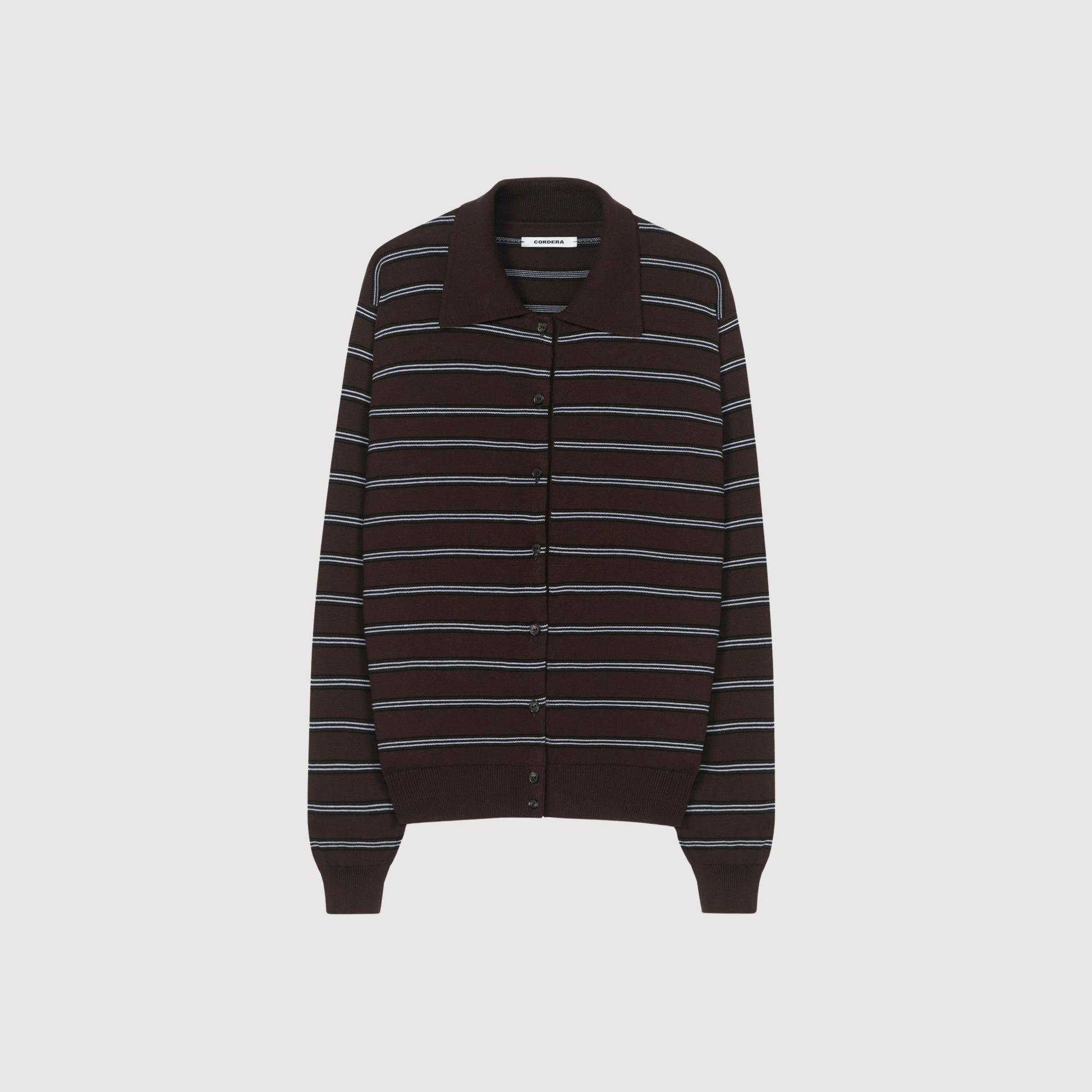 CORDERA - Organic cotton striped polo cardigan brown