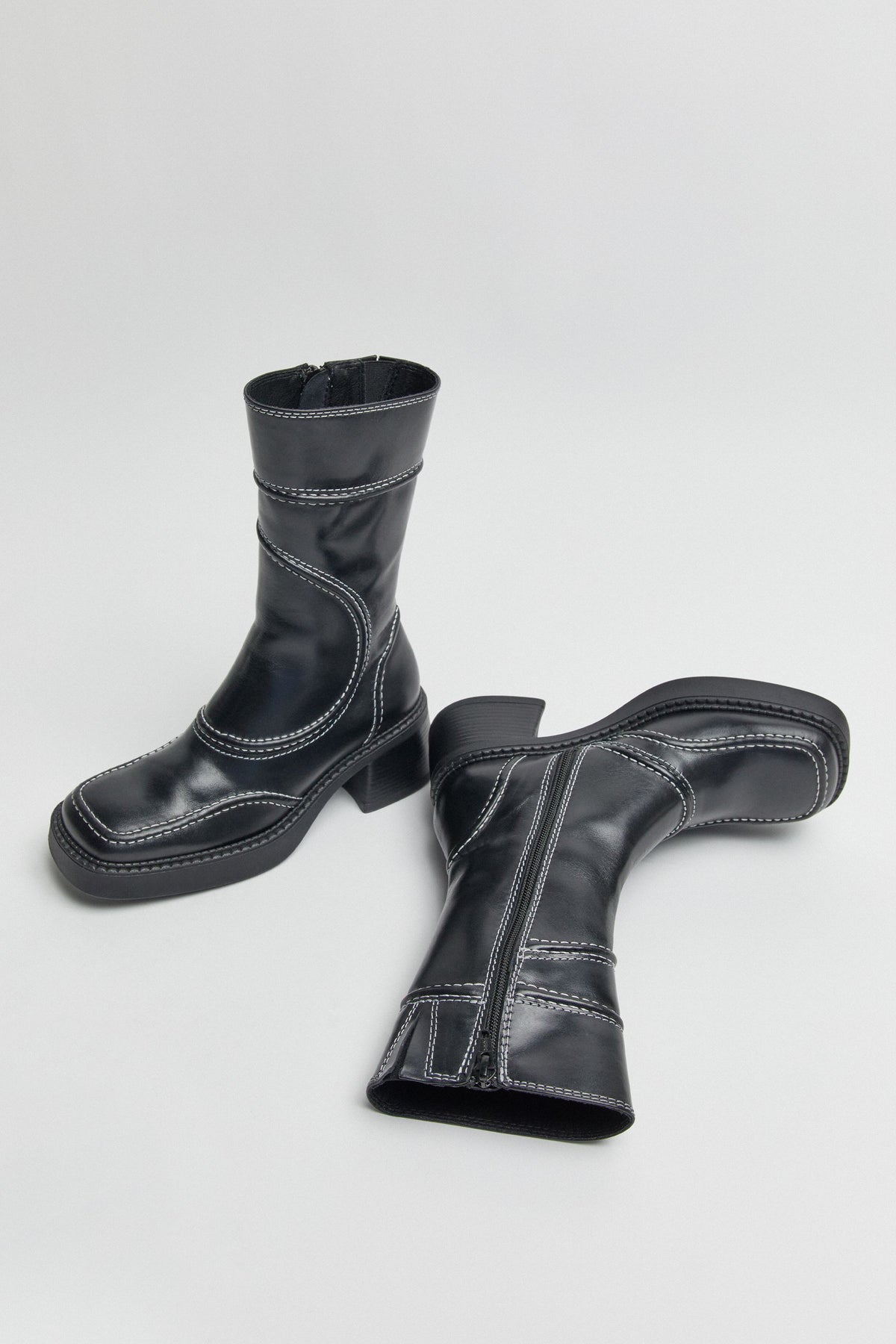 MIISTA - Malene boots black leather white stitching