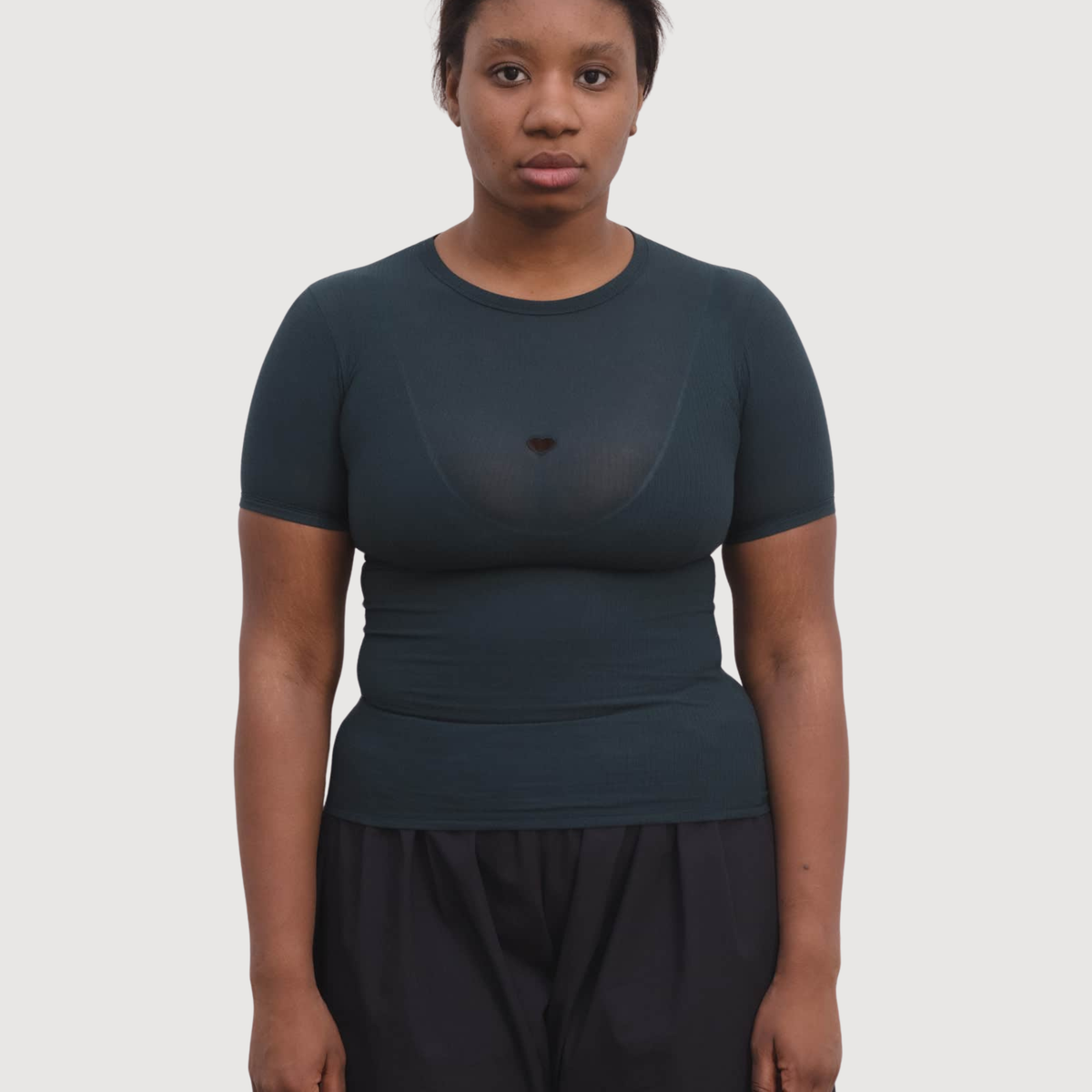 BASERANGE - Heart tee-shirt organic cotton rib Hirsu green