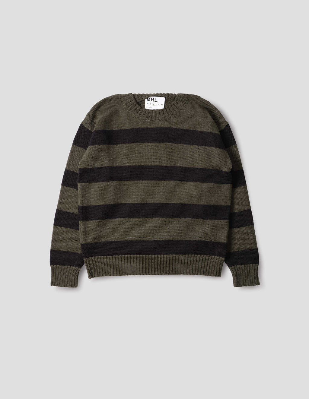 MHL. - Graphic striped crew virgin wool green black