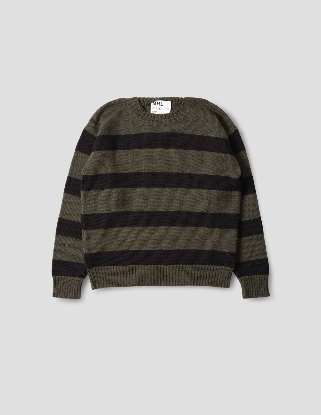 MHL. - Graphic striped crew virgin wool green black