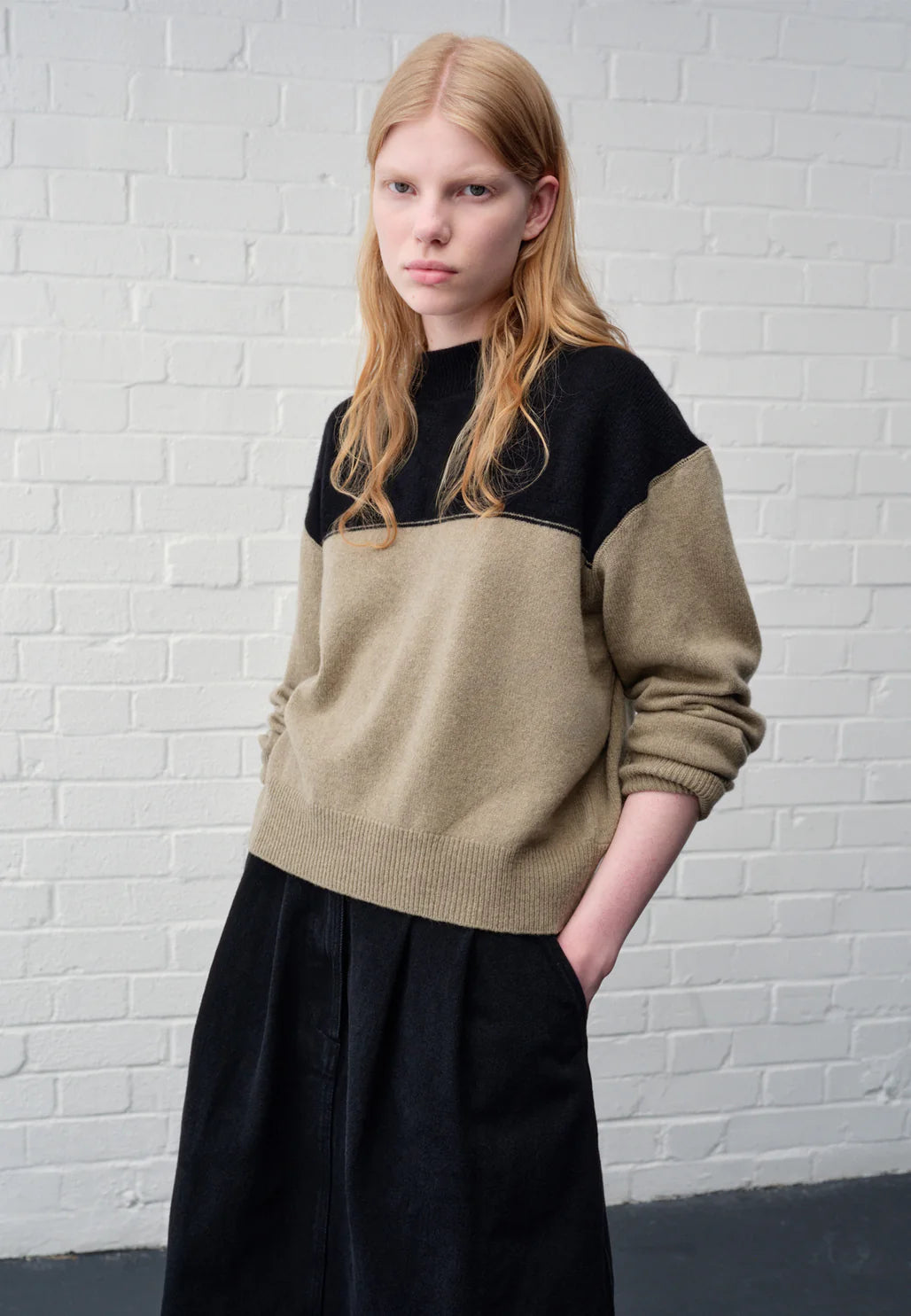 MHL. - Colour block jumper lambswool black linen