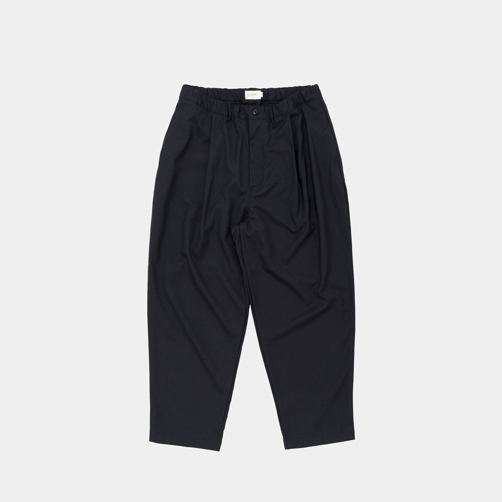 STILL BY HAND - Summer wool wide pant black navy Pto9261os